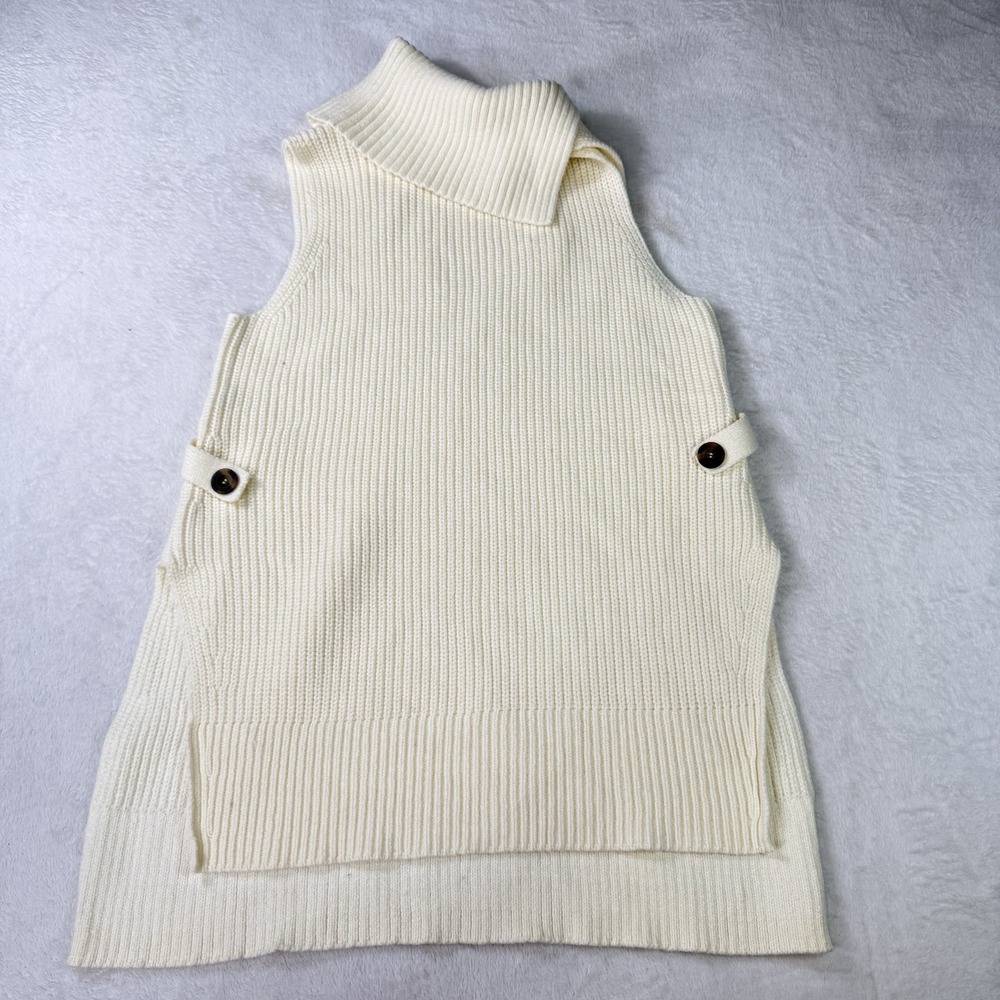 Anthropologie Alexa Split Tunic Sweater Women S Ivory Cowl Neck Sleeveless Knit
